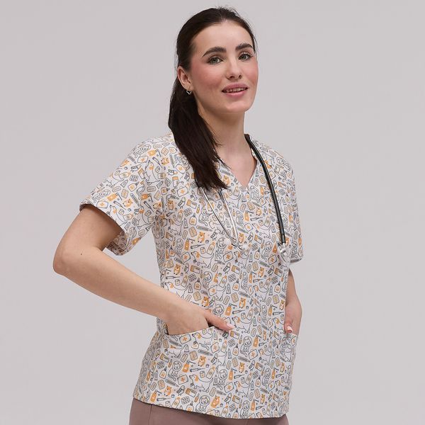 Women&rsquo;s scrub top Arizona CatDog print
