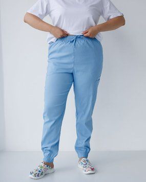 Spodnie medyczne elastyczne typu jogger błękitne Plus Size